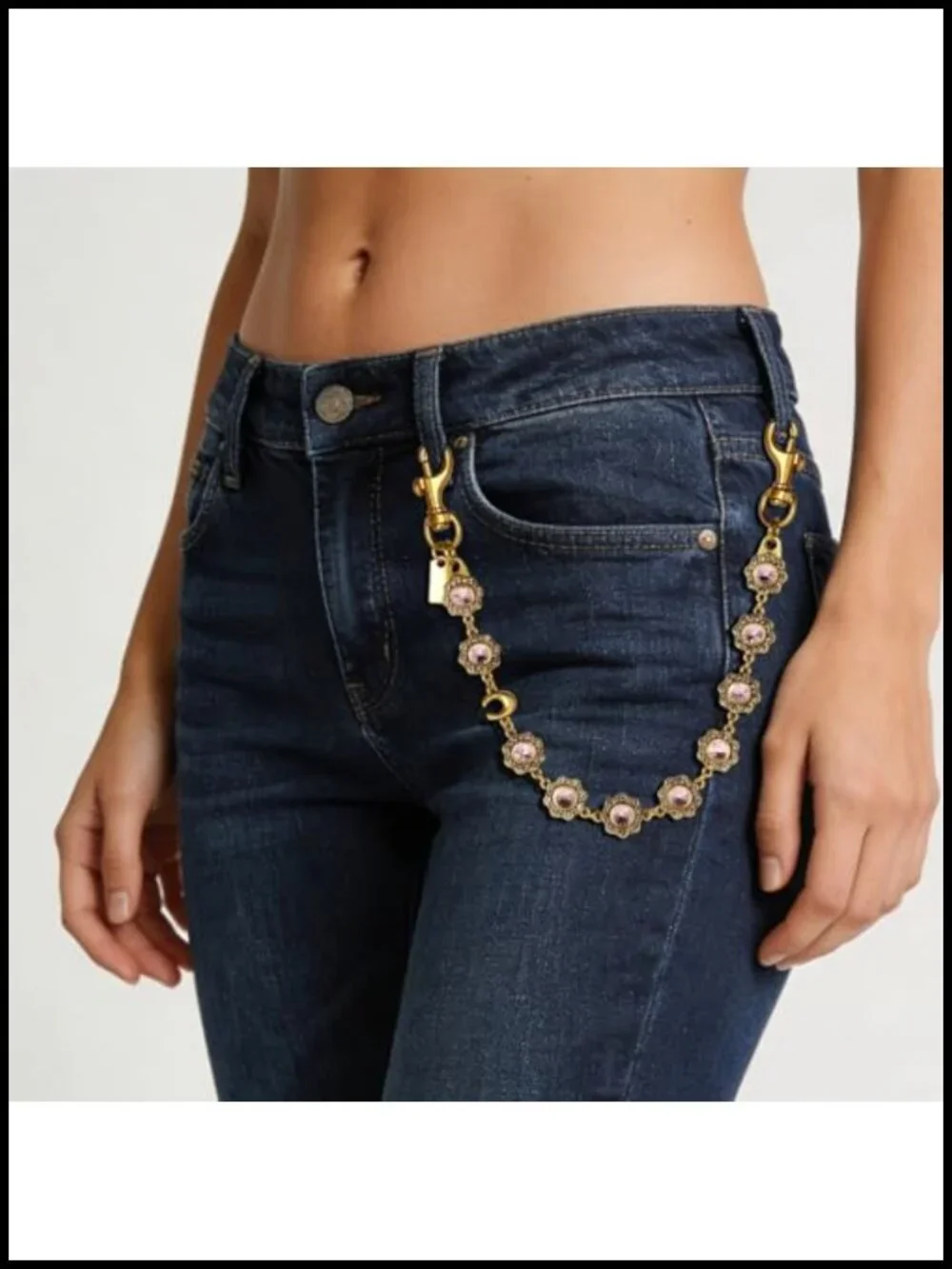 Vintage Floral Gold Alloy Purse Charm Wallet Chain Extender Keychain 14.5